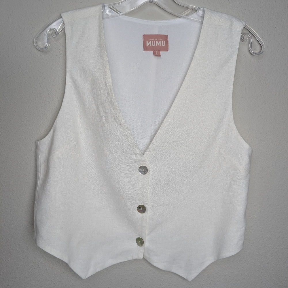 Show Me Your Mumu Vicky Vest Women's Small White Linen Shirt Top Golden 2 - Picture 13 of 15